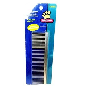 Top Paw Pet Comb Large Silver Long Hair Breeds Dual Length Teeth Rounded Tips